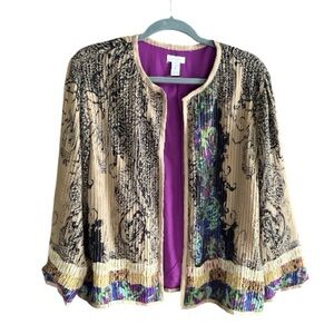 CHICOS‎ Bohemian Print Accordion Pleated Cardigan 2 L
